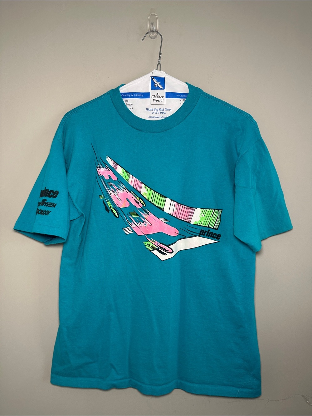 Prince Flow System Technology Teal Graphic Tee with Pink & Lime Accents